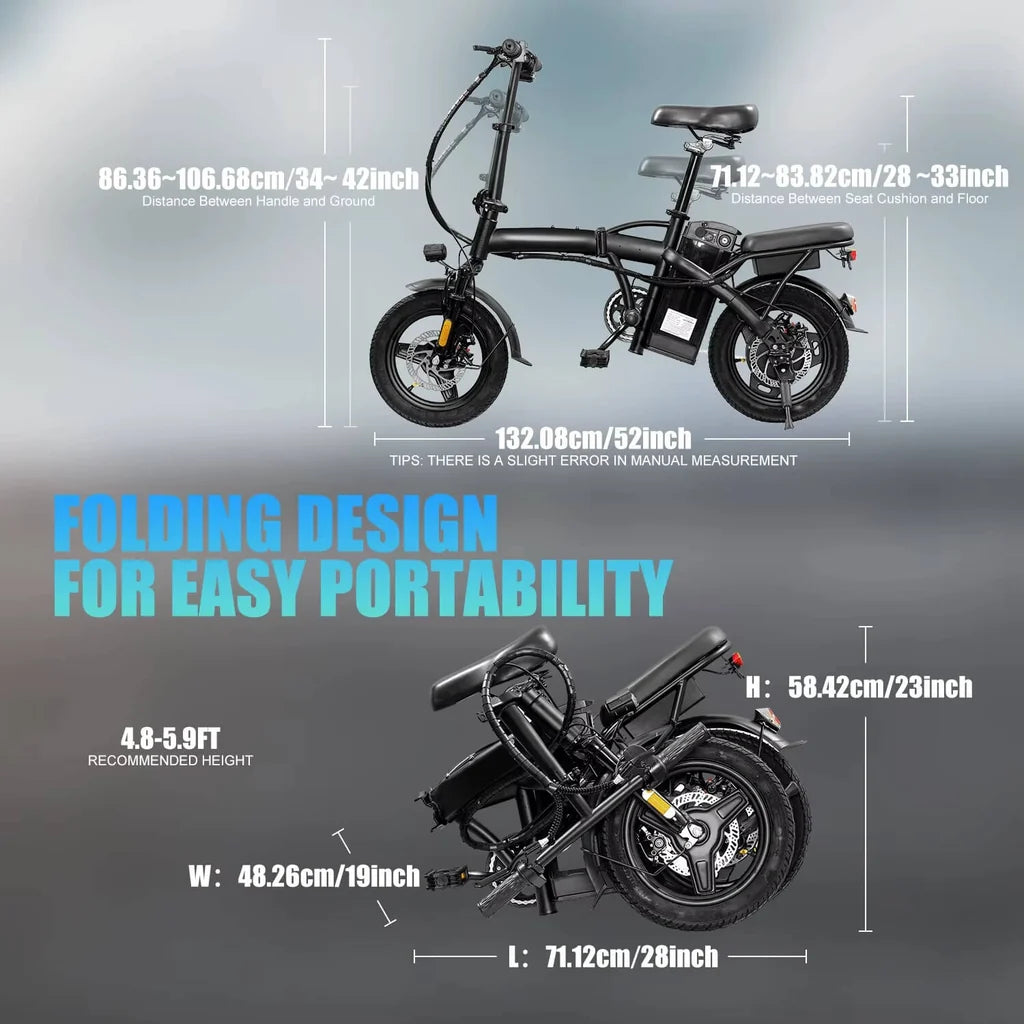 MaxxFun V8 Folding Electric Bike for Adults – 500W Motor, 48V 15Ah Battery, 20"×4.0" Fat Tire, Long Range Commuter Ebike